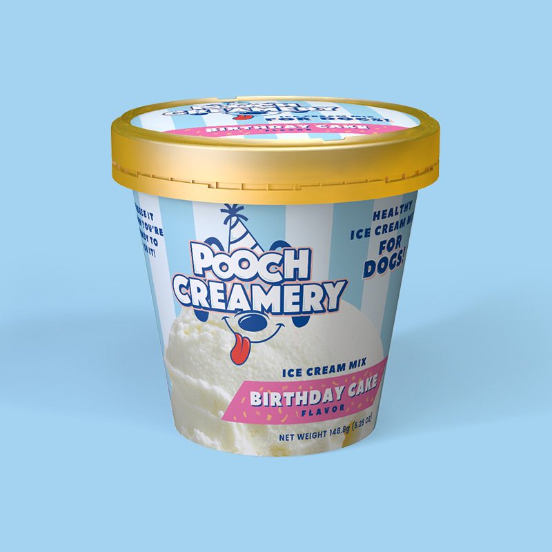 Pooch Creamery birthday cake flavor label design
